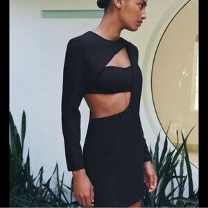 Zara Elegant Black Long Sleeve Cut-Out Dress